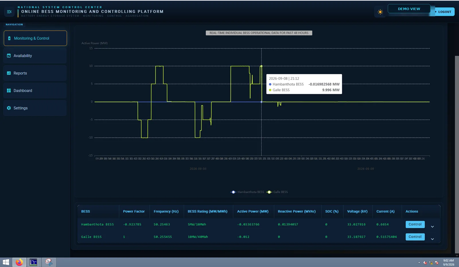 BESS platform screenshot